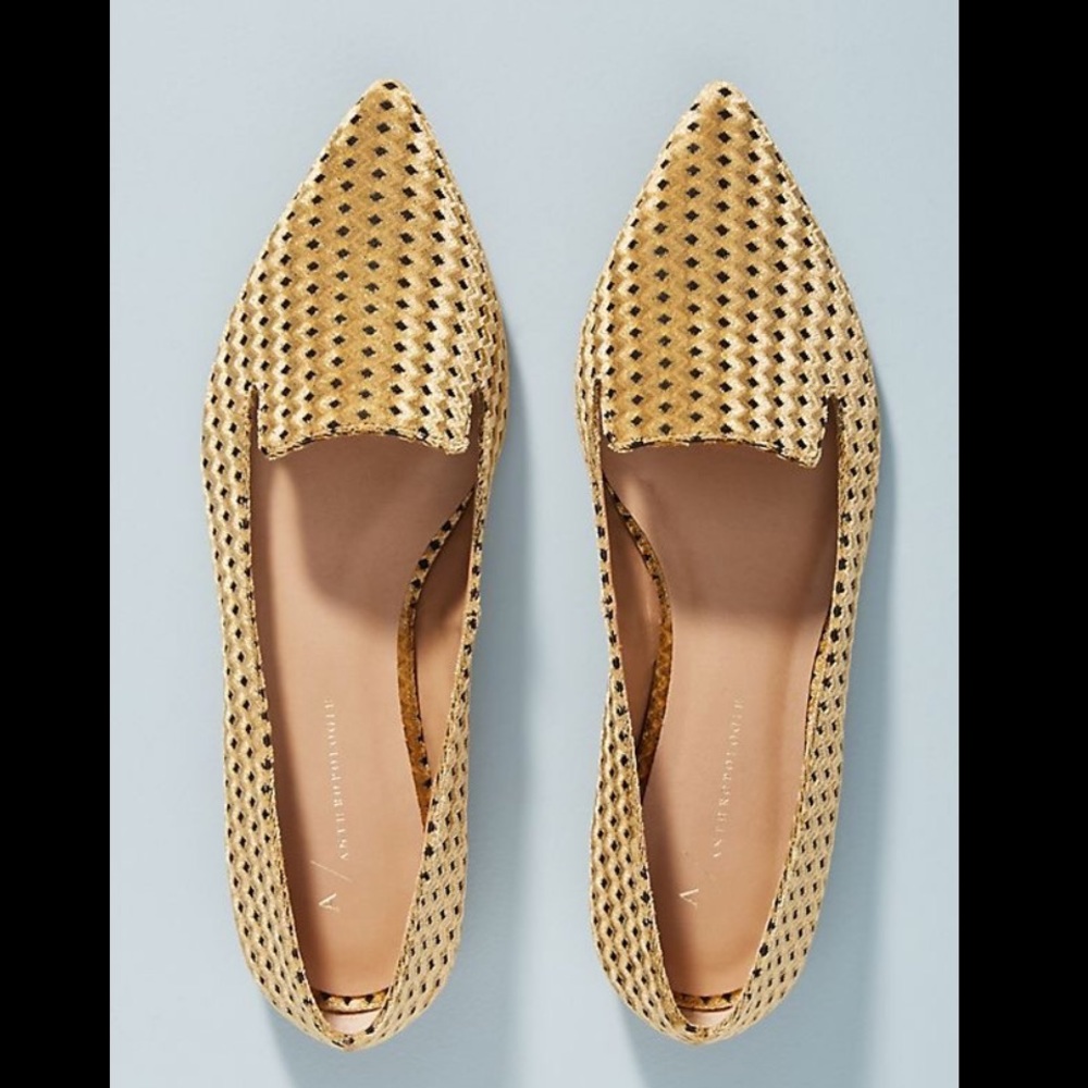 Anthropologie gold velvet loafers